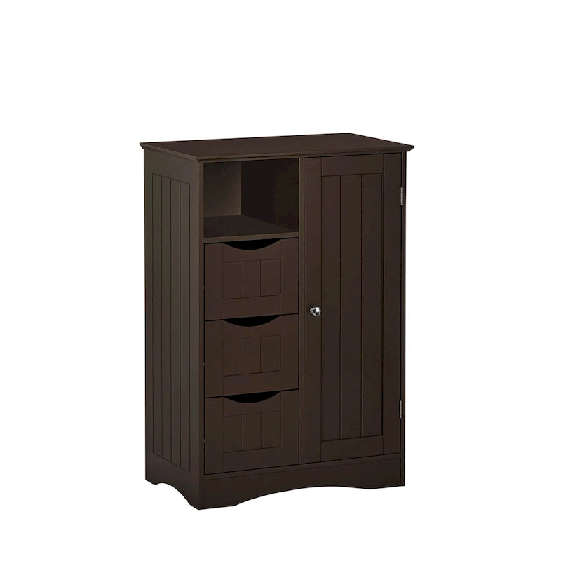 Meuble de rangement pour salle de bain et buanderie à porte unique avec 3 tiroirs, étagère ouverte et réglable