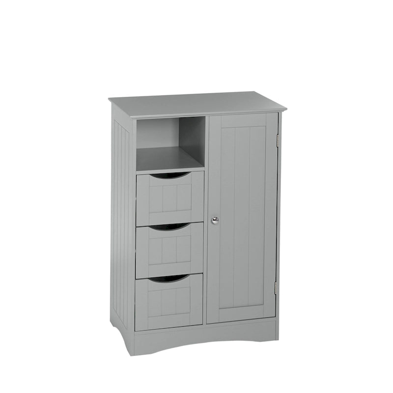 Meuble de rangement pour salle de bain et buanderie à porte unique avec 3 tiroirs, étagère ouverte et réglable