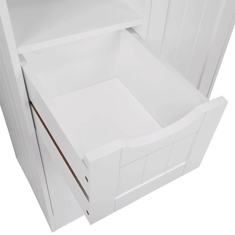 Meuble de rangement pour salle de bain et buanderie à porte unique avec 3 tiroirs, étagère ouverte et réglable