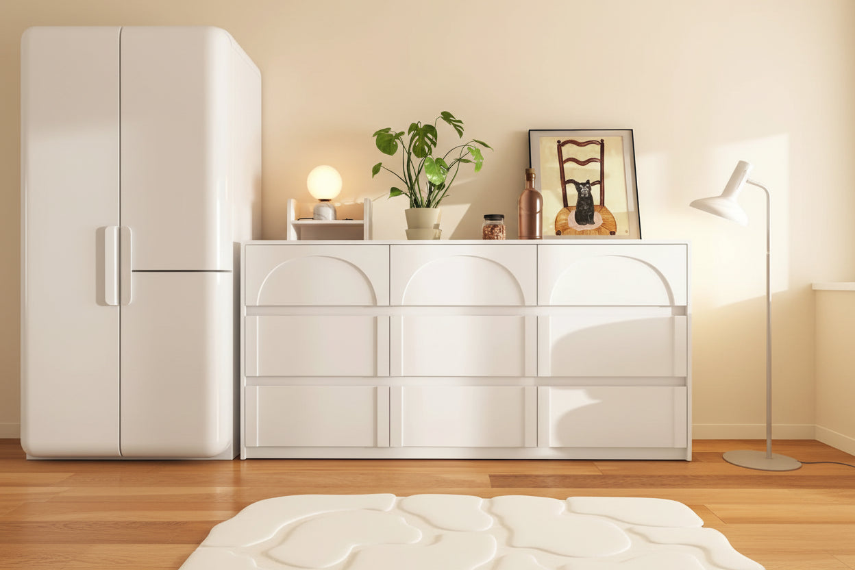Commode de rangement blanche à 6 tiroirs pour chambre, salle à manger et cuisine