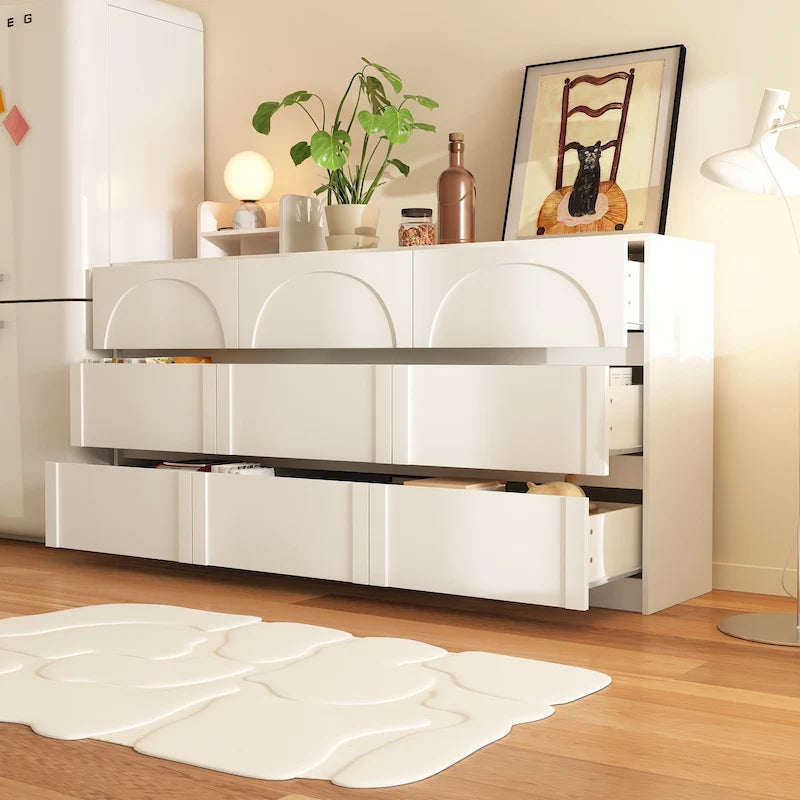 Commode de rangement blanche à 6 tiroirs pour chambre, salle à manger et cuisine