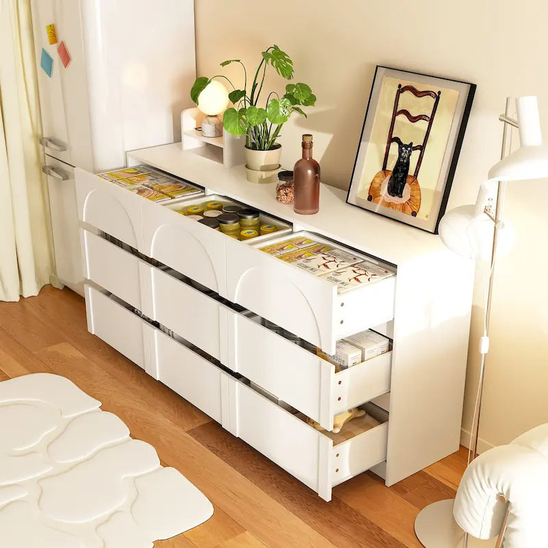 Commode de rangement blanche à 6 tiroirs pour chambre, salle à manger et cuisine