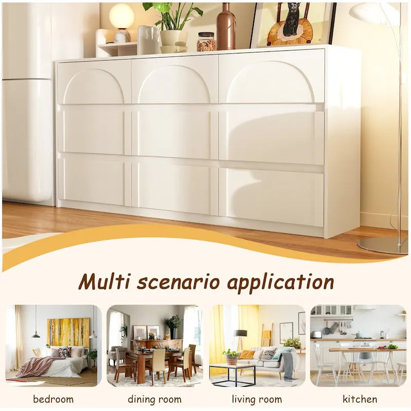 Commode de rangement blanche à 6 tiroirs pour chambre, salle à manger et cuisine