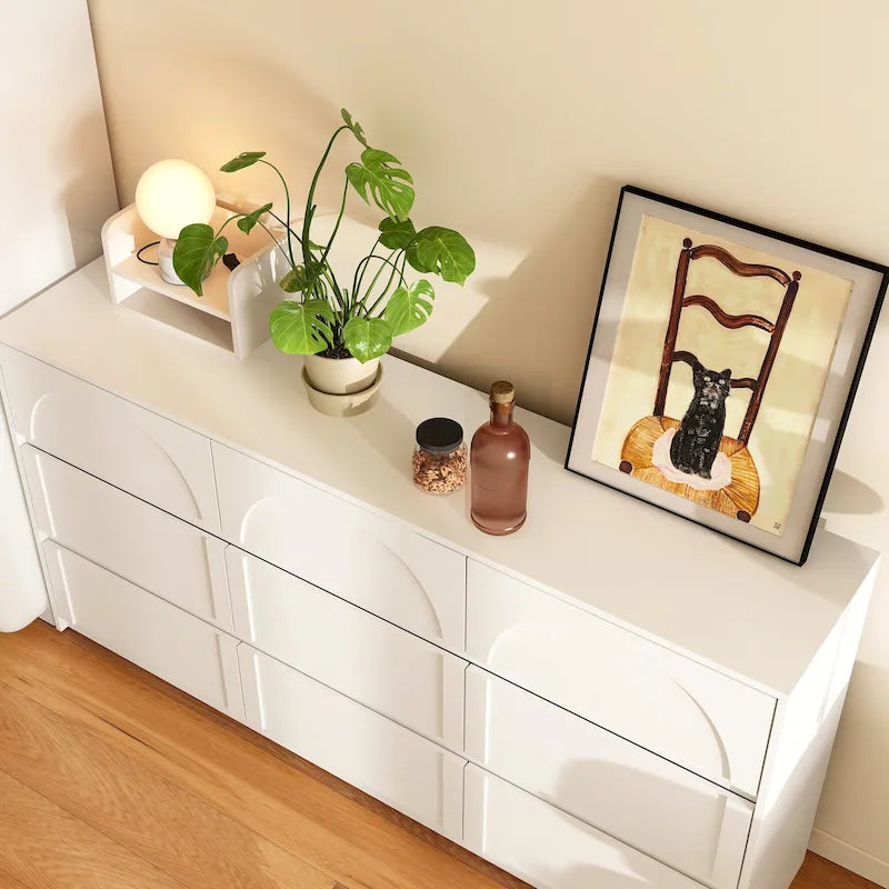Commode de rangement blanche à 6 tiroirs pour chambre, salle à manger et cuisine